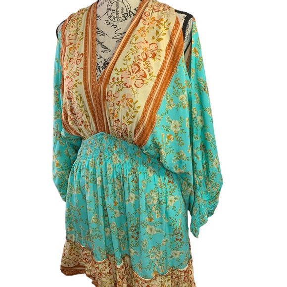 Southern Fried Chics Womens Medium Mini Dress Boho Cold Shoulder Plunging V-Neck - Picture 2 of 12